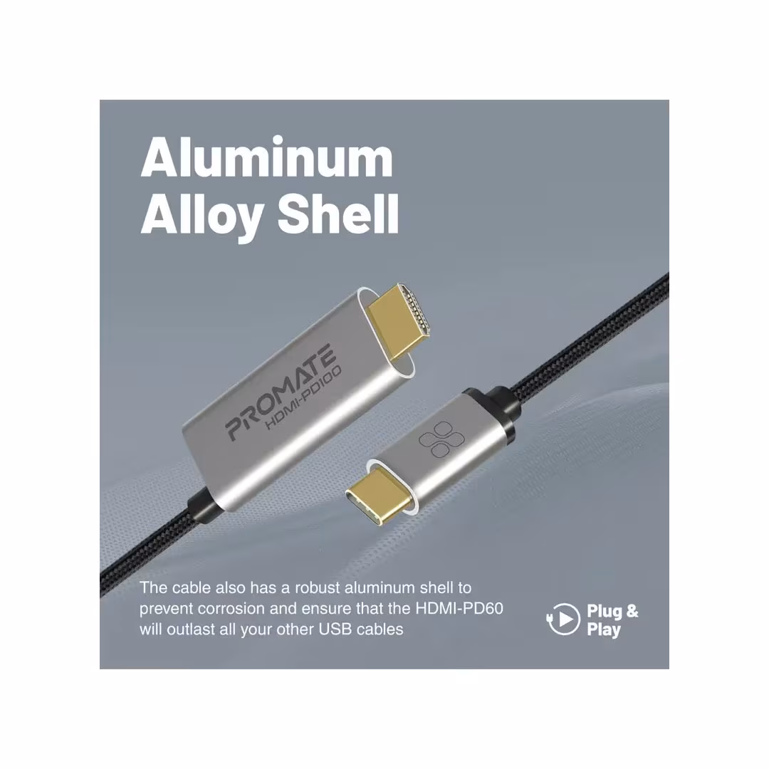 Promate USB-C to HDMI Cable – 4K@60Hz, 100W Power Delivery, 1.8M Price in Jordan Promate USB-C to HDMI Cable – 4K@60Hz, 100W Power Delivery, 1.8M - Buy Online in Jordan | OfficeJo
