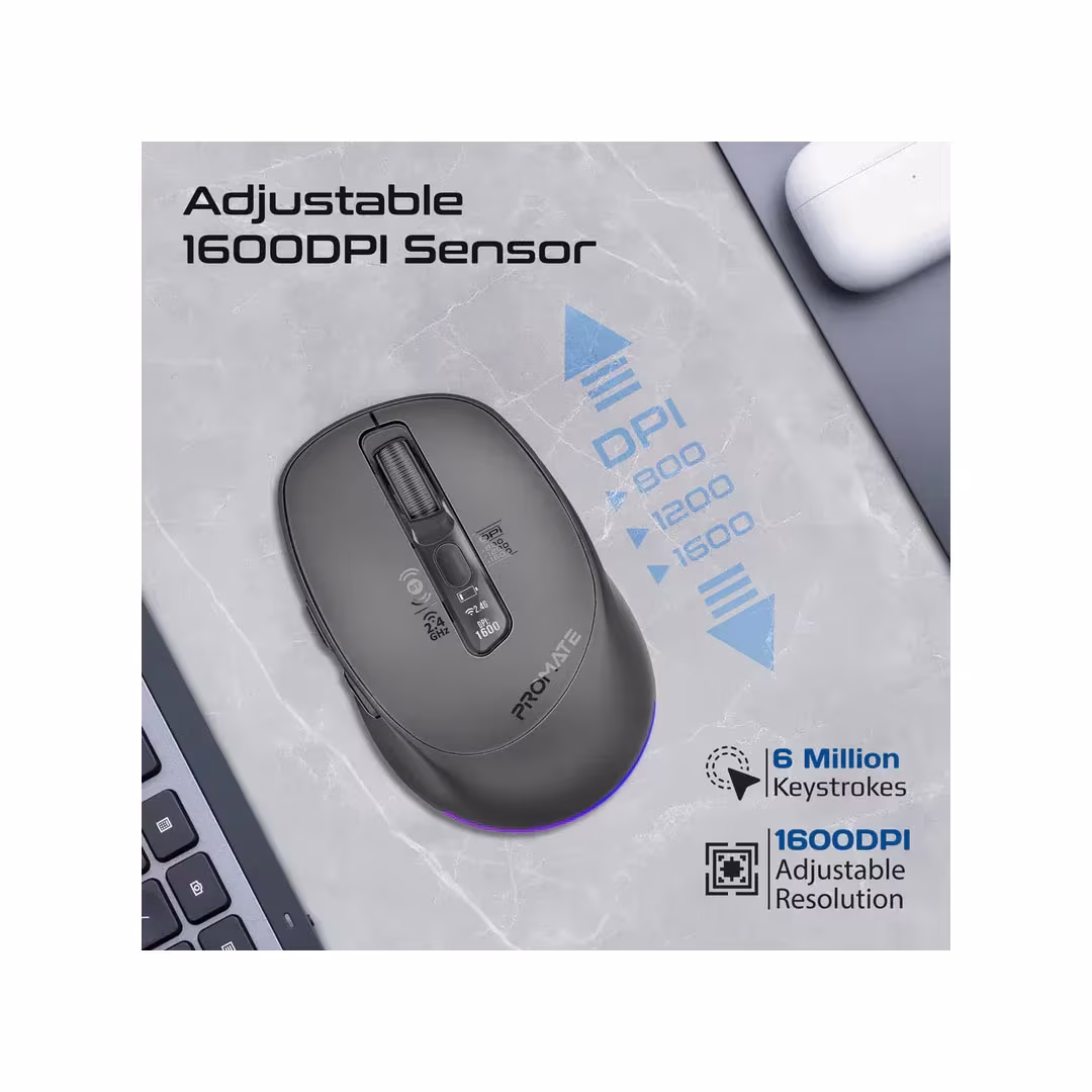 Promate Blix-3M Silent Rechargeable Mouse – Triple-Mode, 1600DPI, BT5.1, OLED Display Price in Jordan Promate Blix-3M Silent Rechargeable Mouse – Triple-Mode, 1600DPI, BT5.1, OLED Display - Buy Online in Jordan | OfficeJo