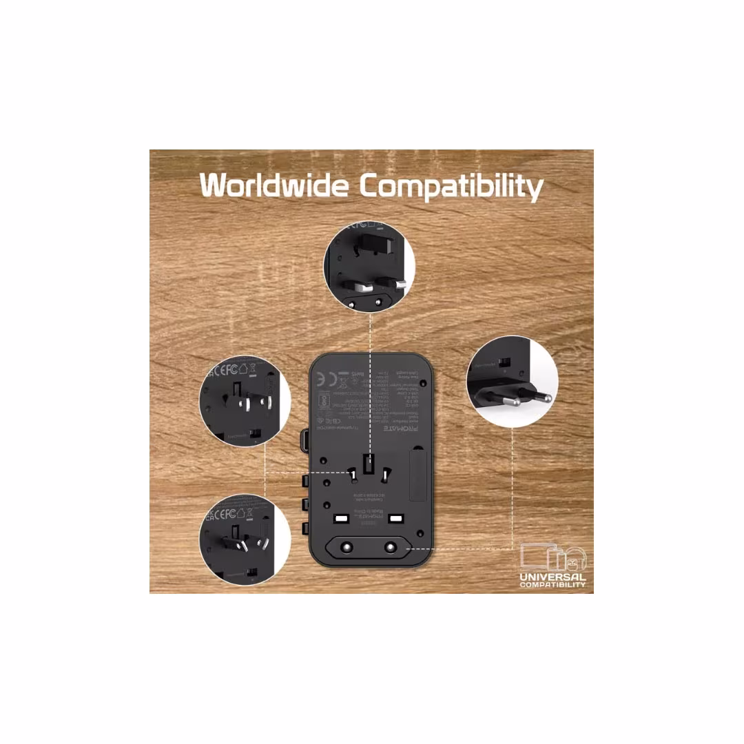 Promate TripMate-GaN70R Multi-Port Travel Adapter – 70W GaN, Retractable USB-C, Universal Socket Price in Jordan Promate TripMate-GaN70R Multi-Port Travel Adapter – 70W GaN, Retractable USB-C, Universal Socket - Buy Online in Jordan | OfficeJo