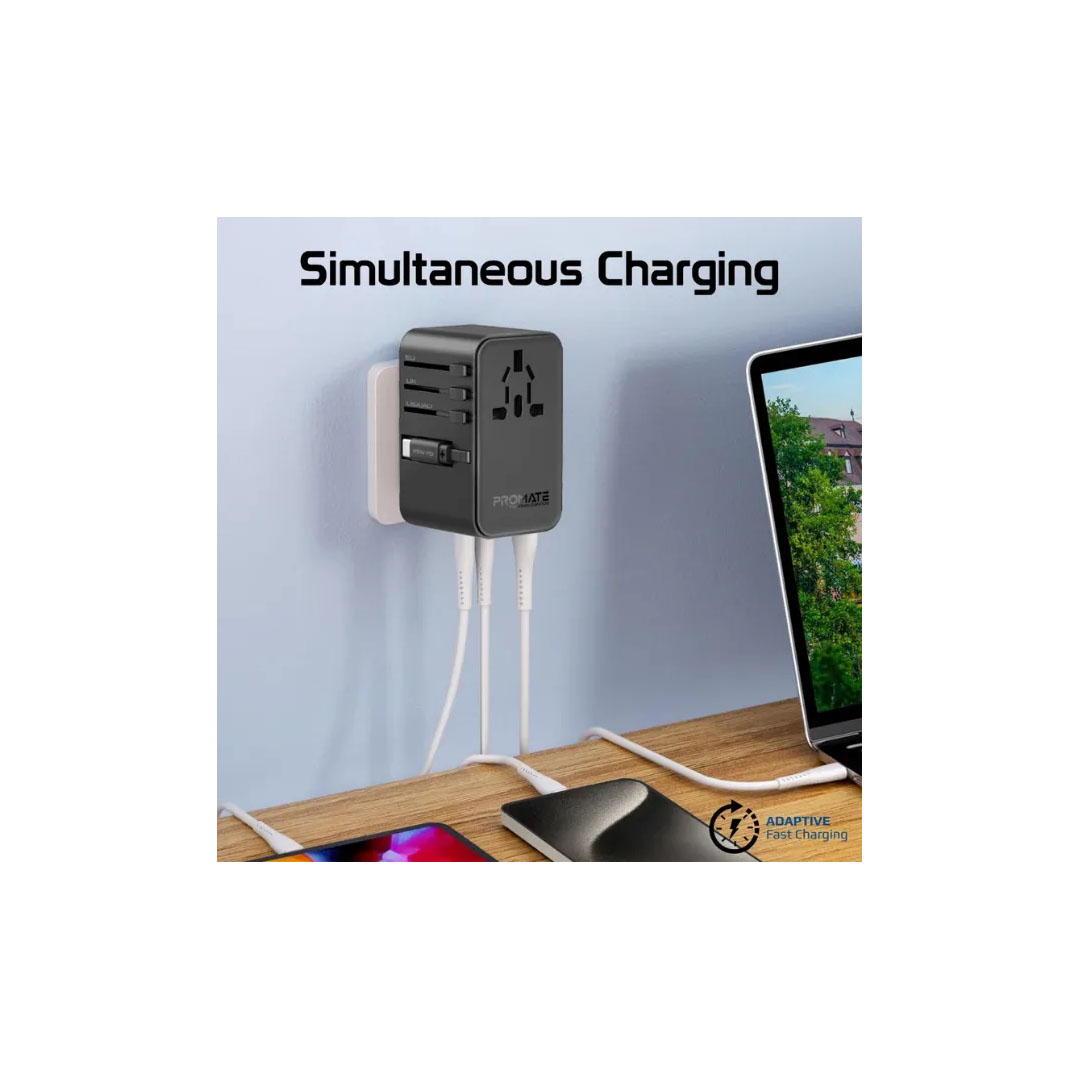 Promate TripMate-GaN70R Multi-Port Travel Adapter – 70W GaN, Retractable USB-C, Universal Socket Price in Jordan Promate TripMate-GaN70R Multi-Port Travel Adapter – 70W GaN, Retractable USB-C, Universal Socket - Buy Online in Jordan | OfficeJo