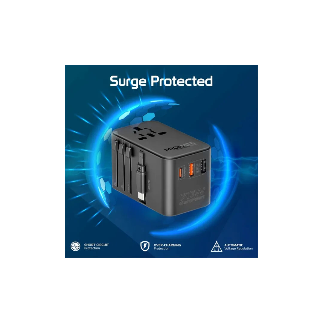 Promate TripMate-GaN70R Multi-Port Travel Adapter – 70W GaN, Retractable USB-C, Universal Socket Price in Jordan Promate TripMate-GaN70R Multi-Port Travel Adapter – 70W GaN, Retractable USB-C, Universal Socket - Buy Online in Jordan | OfficeJo