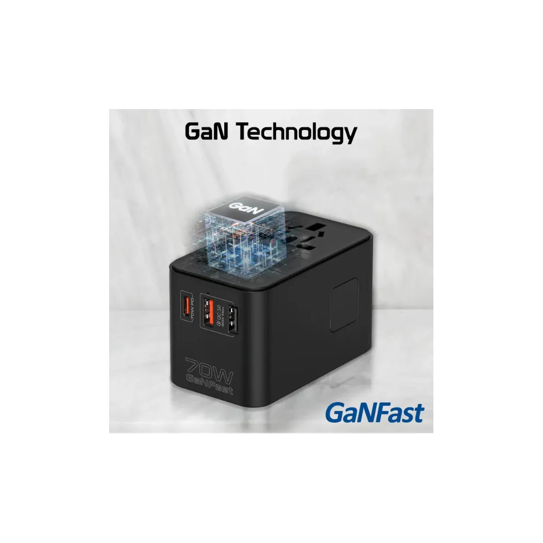 Promate TripMate-GaN70R Multi-Port Travel Adapter – 70W GaN, Retractable USB-C, Universal Socket Price in Jordan Promate TripMate-GaN70R Multi-Port Travel Adapter – 70W GaN, Retractable USB-C, Universal Socket - Buy Online in Jordan | OfficeJo
