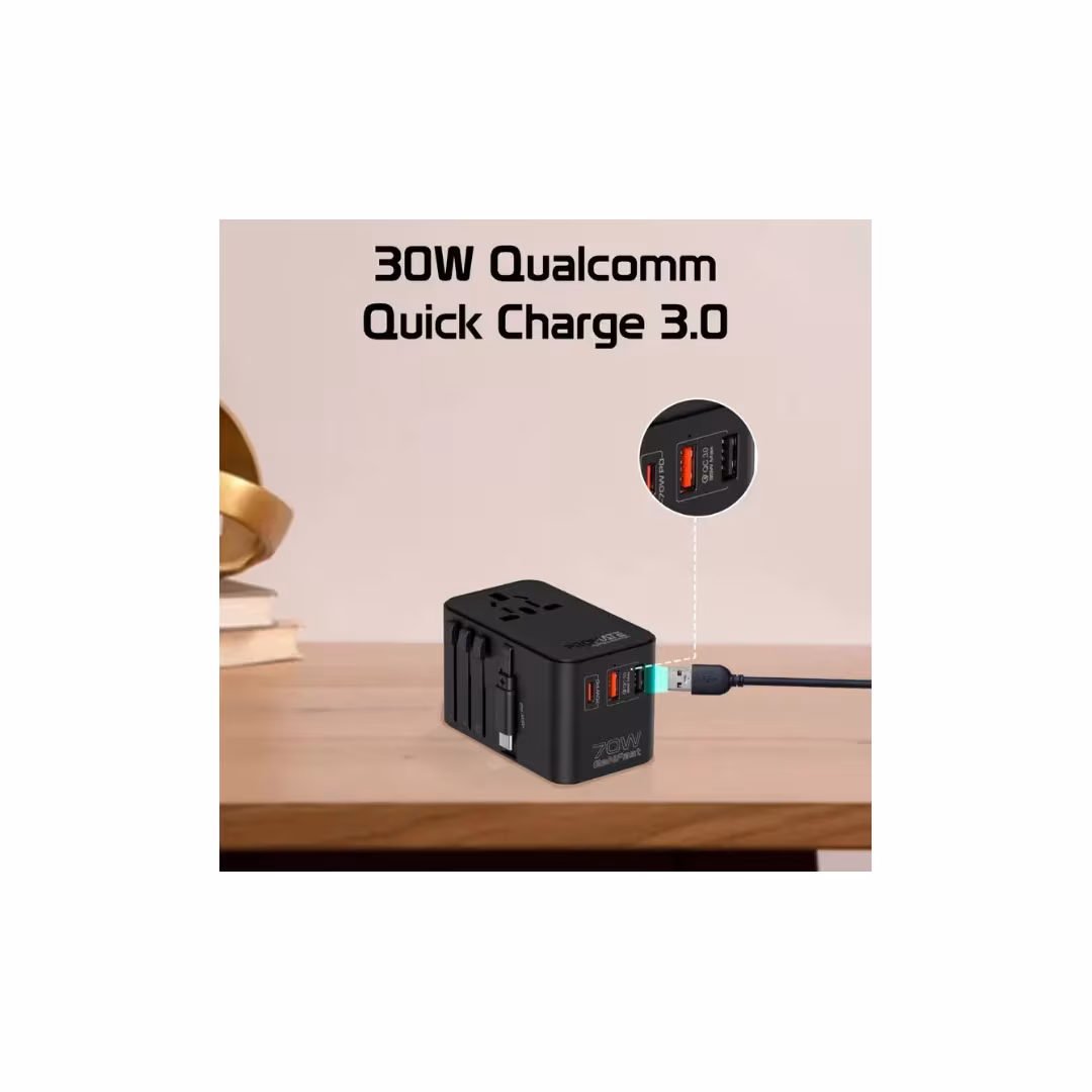 Promate TripMate-GaN70R Multi-Port Travel Adapter – 70W GaN, Retractable USB-C, Universal Socket Price in Jordan Promate TripMate-GaN70R Multi-Port Travel Adapter – 70W GaN, Retractable USB-C, Universal Socket - Buy Online in Jordan | OfficeJo