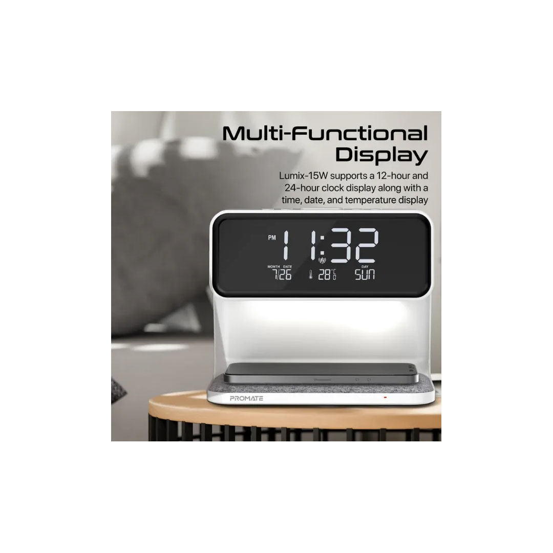 Promate Lumix LED Alarm Clock – 15W Wireless Charger, 3 LED Modes, 1.2m Cable Price in Jordan Promate Lumix LED Alarm Clock – 15W Wireless Charger, 3 LED Modes, 1.2m Cable - Buy Online in Jordan | OfficeJo