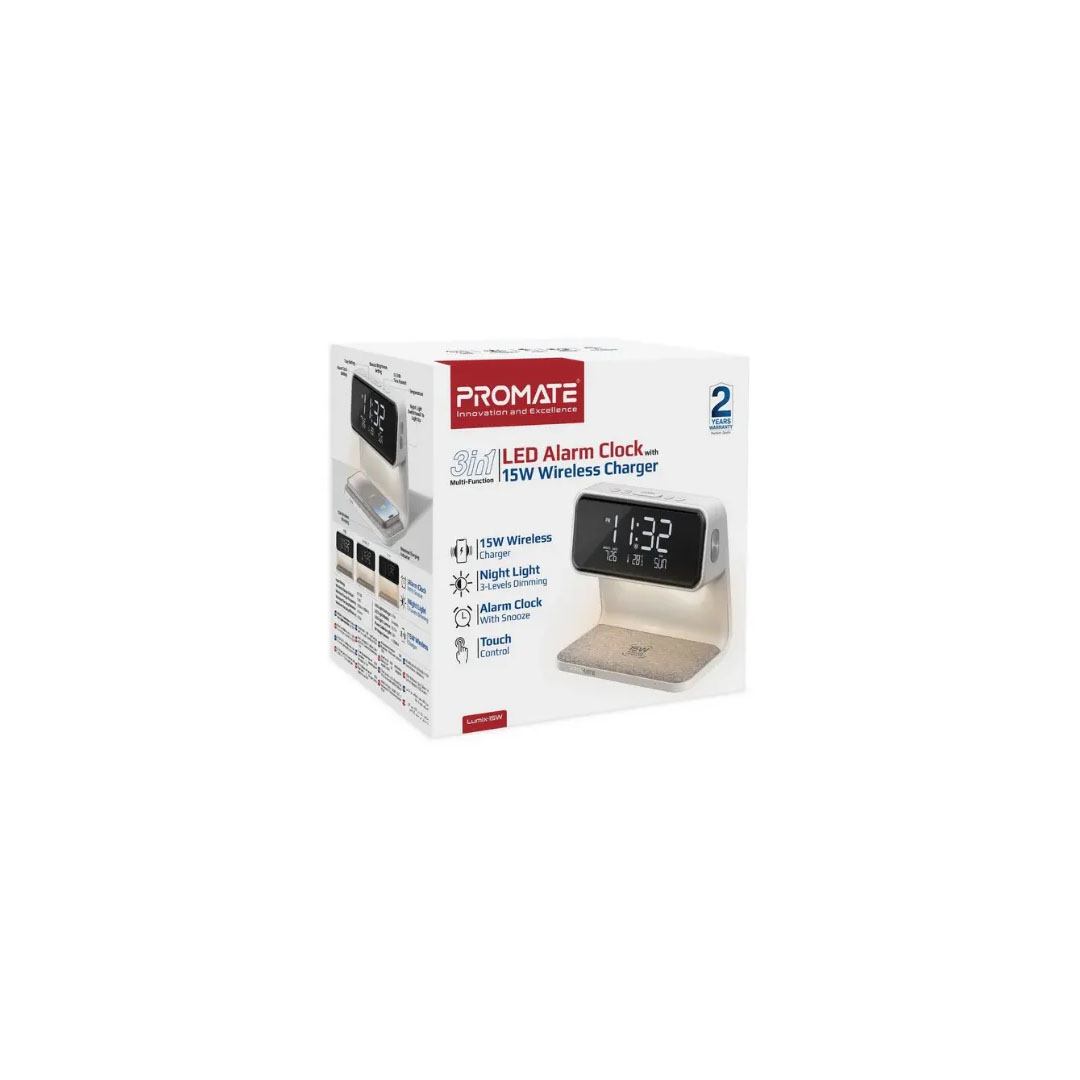 Promate Lumix LED Alarm Clock – 15W Wireless Charger, 3 LED Modes, 1.2m Cable Price in Jordan Promate Lumix LED Alarm Clock – 15W Wireless Charger, 3 LED Modes, 1.2m Cable - Buy Online in Jordan | OfficeJo