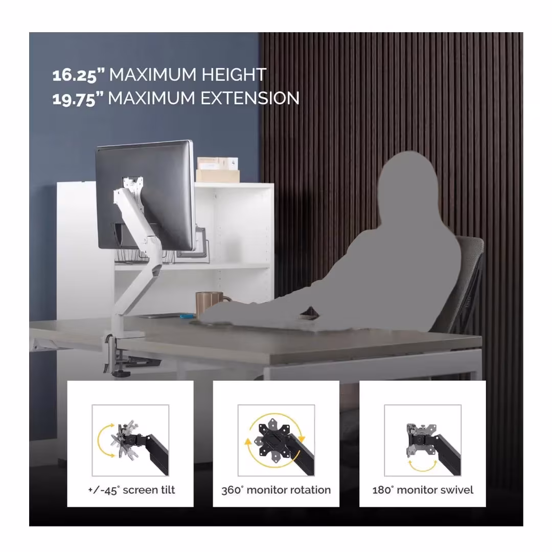 Fellowes Platinum Series Single Adjustable Monitor Arm – 45cm Height, 42cm Reach, Up to 8kg, White Price in Jordan Fellowes Platinum Series Single Adjustable Monitor Arm – 45cm Height, 42cm Reach, Up to 8kg, White - Buy Online in Jordan | OfficeJo