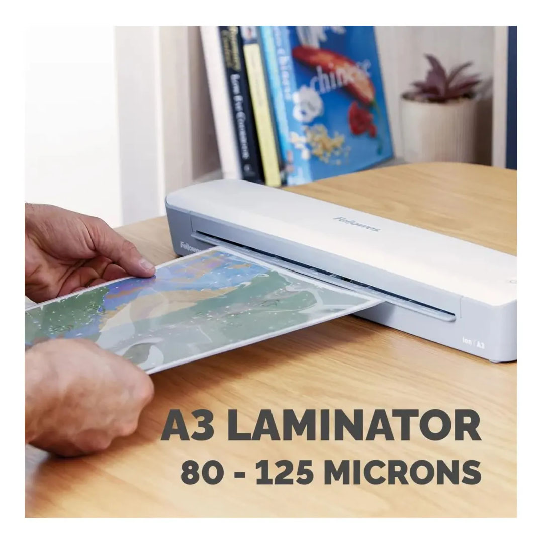 Fellowes Ion A3 Laminator Machine – 80-125 Micron, 4-Min Warm-Up, Sleep Mode Price in Jordan Fellowes Ion A3 Laminator Machine – 80-125 Micron, 4-Min Warm-Up, Sleep Mode - Buy Online in Jordan | OfficeJo