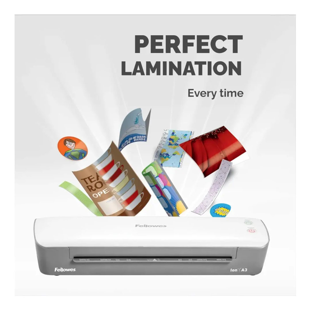Fellowes Ion A3 Laminator Machine – 80-125 Micron, 4-Min Warm-Up, Sleep Mode Price in Jordan Fellowes Ion A3 Laminator Machine – 80-125 Micron, 4-Min Warm-Up, Sleep Mode - Buy Online in Jordan | OfficeJo