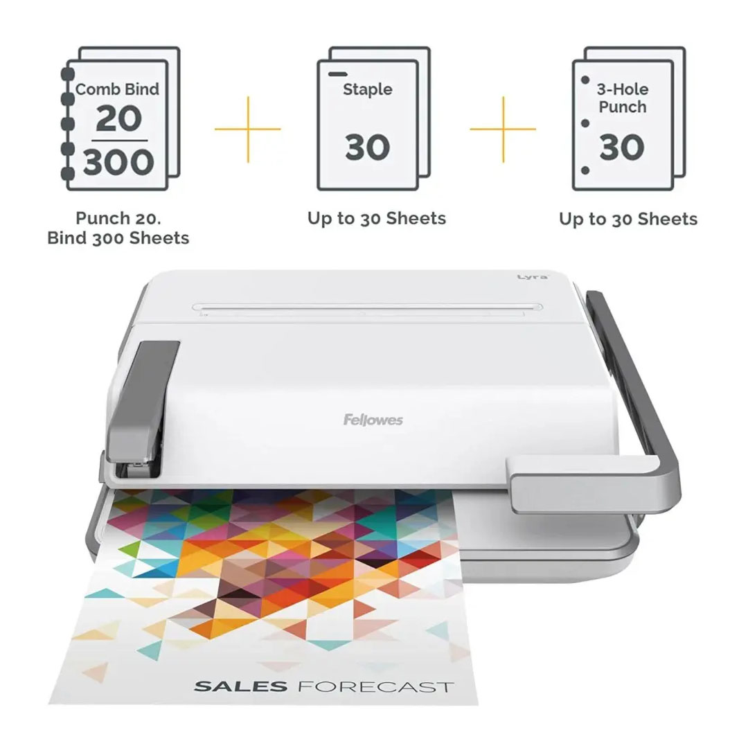 Fellowes Lyra 3-in-1 Binding Centre – Comb Bind, Staple & Hole Punch, 300 Pages Price in Jordan Fellowes Lyra 3-in-1 Binding Centre – Comb Bind, Staple & Hole Punch, 300 Pages - Buy Online in Jordan | OfficeJo