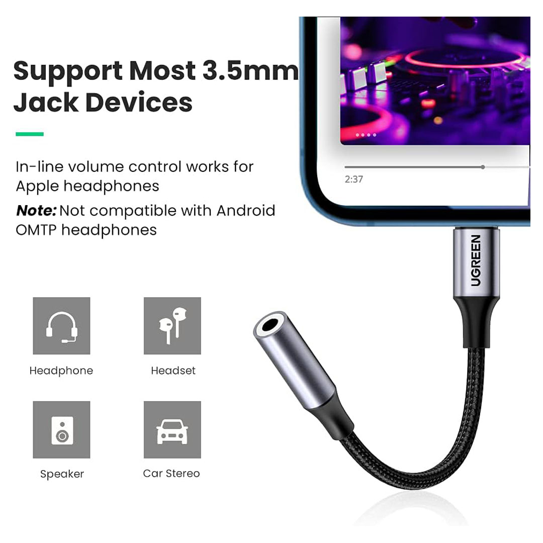 UGREEN Lightning to 3.5mm Adapter Cable for iPhone Price in Jordan UGREEN Lightning to 3.5mm Adapter Cable for iPhone - Buy Online in Jordan | OfficeJo