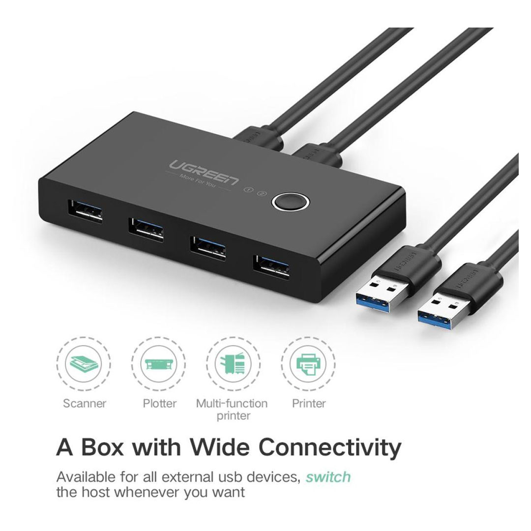 UGREEN US216 2 In 4 Out USB 3.0 Sharing Switch Box: Shares one USB device with up to four computers or laptops. Price in Jordan UGREEN US216 2 In 4 Out USB 3.0 Sharing Switch Box: Shares one USB device with up to four computers or laptops. - Buy Online in Jordan | OfficeJo