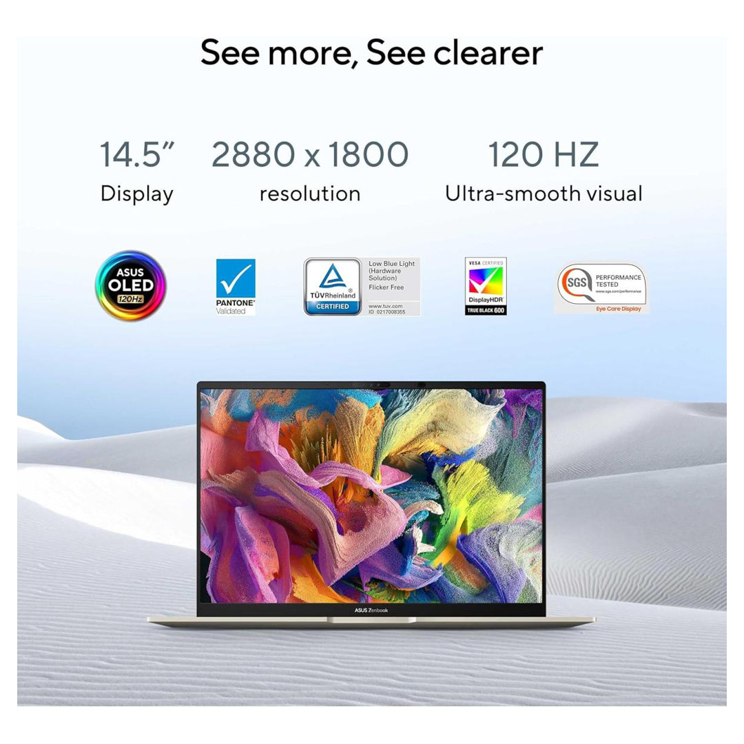 ASUS Zenbook 14X OLED Laptop - Intel Evo Core i9-13900H, 14 Cores, 16GB LPDDR5, 14.5" 2.8K 120Hz VESA Certified Display HDR, Windows 11 Home, Sandstone Beige Price in Jordan ASUS Zenbook 14X OLED Laptop - Intel Evo Core i9-13900H, 14 Cores, 16GB LPDDR5, 14.5" 2.8K 120Hz VESA Certified Display HDR, Windows 11 Home, Sandstone Beige - Buy Online in Jordan | OfficeJo