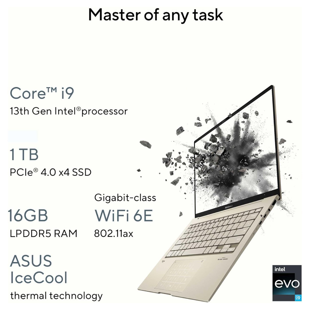 ASUS Zenbook 14X OLED Laptop - Intel Evo Core i9-13900H, 14 Cores, 16GB LPDDR5, 14.5" 2.8K 120Hz VESA Certified Display HDR, Windows 11 Home, Sandstone Beige Price in Jordan ASUS Zenbook 14X OLED Laptop - Intel Evo Core i9-13900H, 14 Cores, 16GB LPDDR5, 14.5" 2.8K 120Hz VESA Certified Display HDR, Windows 11 Home, Sandstone Beige - Buy Online in Jordan | OfficeJo