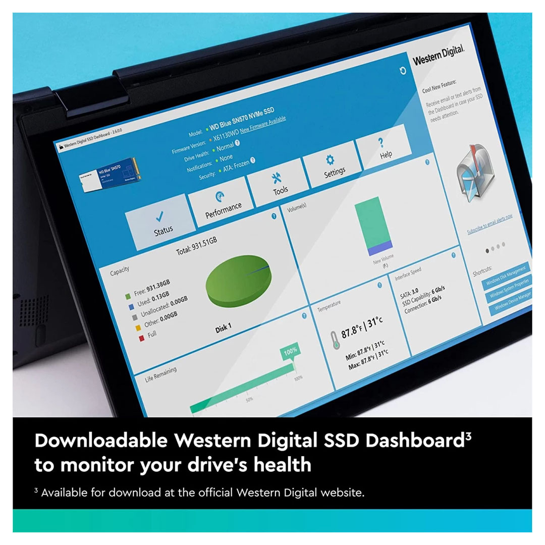 WD Blue SN570 NVMe M.2 1TB: SSD | PCI-Express 3.0 x4 | Up to 3,500 MB/s Price in Jordan WD Blue SN570 NVMe M.2 1TB: SSD | PCI-Express 3.0 x4 | Up to 3,500 MB/s - Buy Online in Jordan | OfficeJo