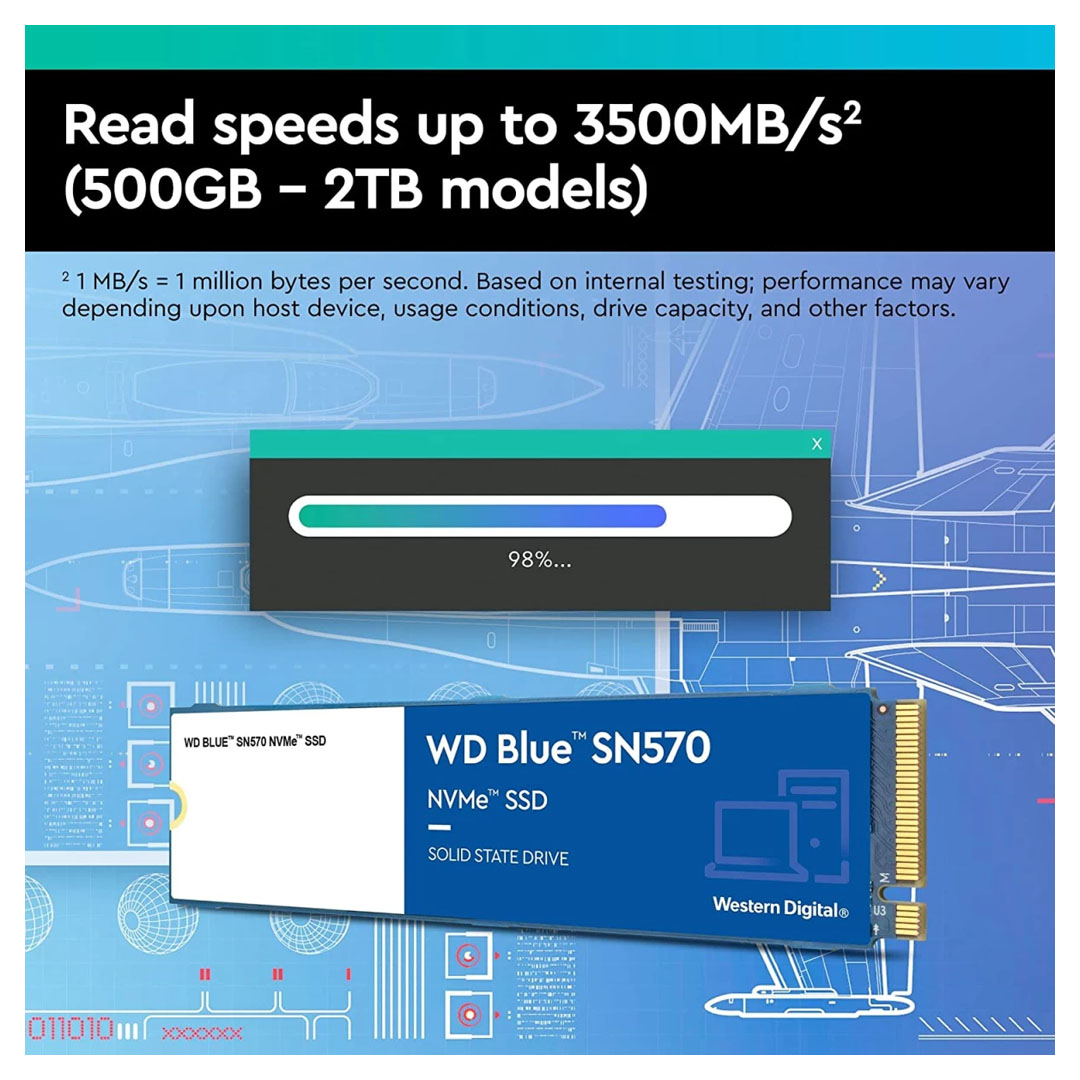 WD Blue SN570 NVMe M.2 500GB: SSD | PCI-Express 3.0 x4 | Up to 3,500 MB/s Price in Jordan WD Blue SN570 NVMe M.2 500GB: SSD | PCI-Express 3.0 x4 | Up to 3,500 MB/s - Buy Online in Jordan | OfficeJo