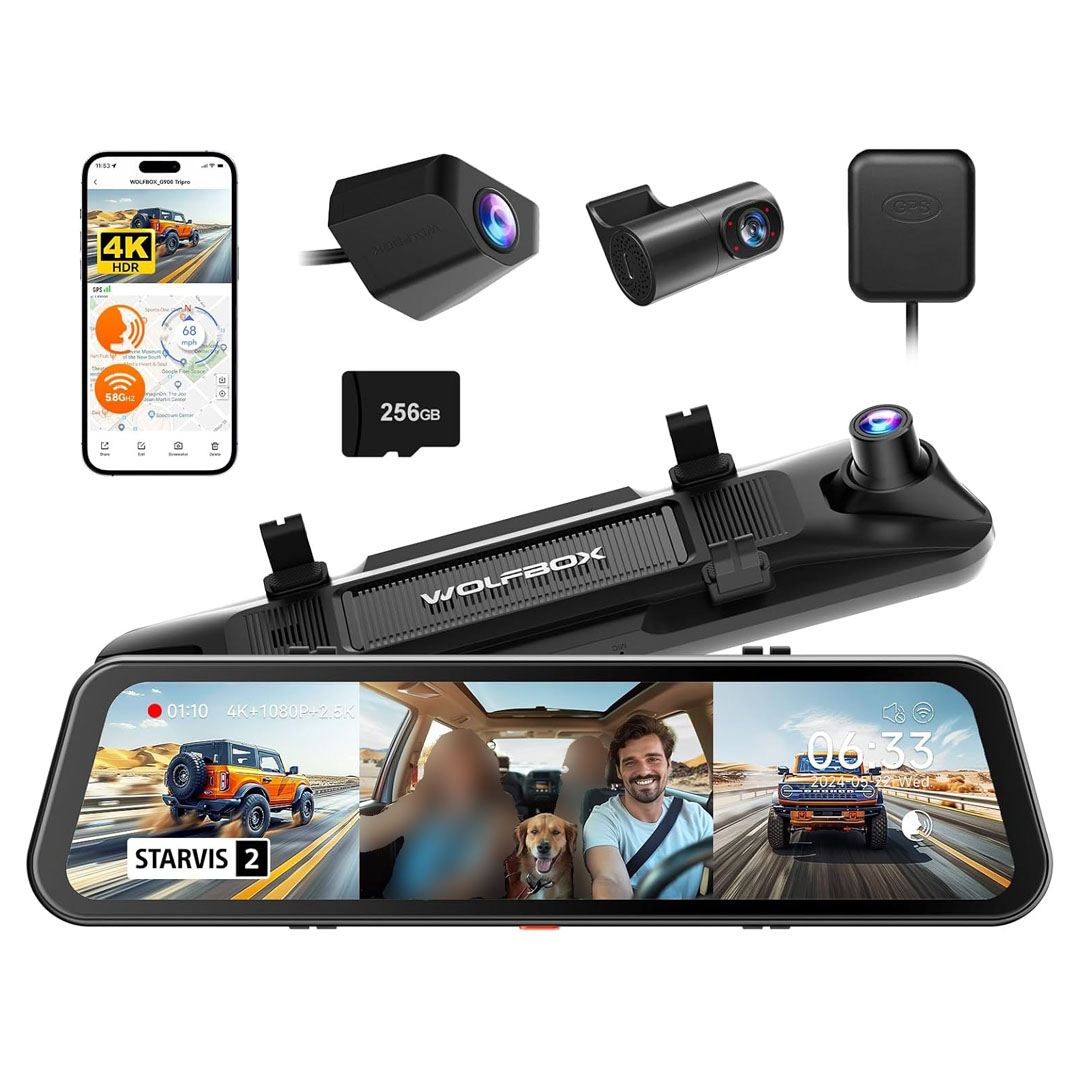 WOLFBOX G900 Tripro 3-Channel Mirror Dash Cam – 4K Front, 2.5K Rear, 1080P Interior, 5.8GHz WiFi Price in Jordan WOLFBOX G900 Tripro 3-Channel Mirror Dash Cam – 4K Front, 2.5K Rear, 1080P Interior, 5.8GHz WiFi - Buy Online in Jordan | OfficeJo