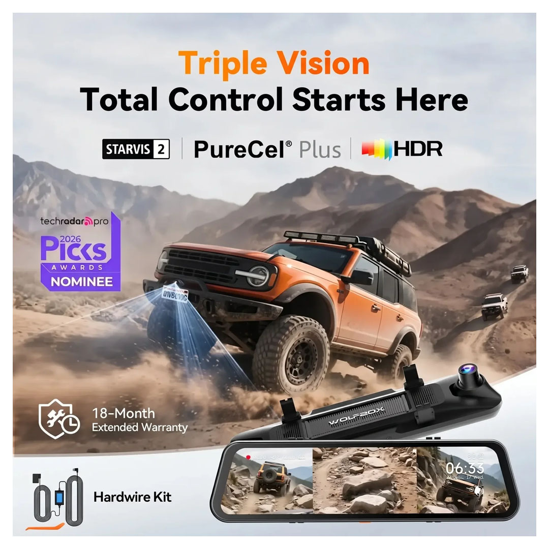 WOLFBOX G900 Tripro 3-Channel Mirror Dash Cam – 4K Front, 2.5K Rear, 1080P Interior, 5.8GHz WiFi Price in Jordan WOLFBOX G900 Tripro 3-Channel Mirror Dash Cam – 4K Front, 2.5K Rear, 1080P Interior, 5.8GHz WiFi - Buy Online in Jordan | OfficeJo