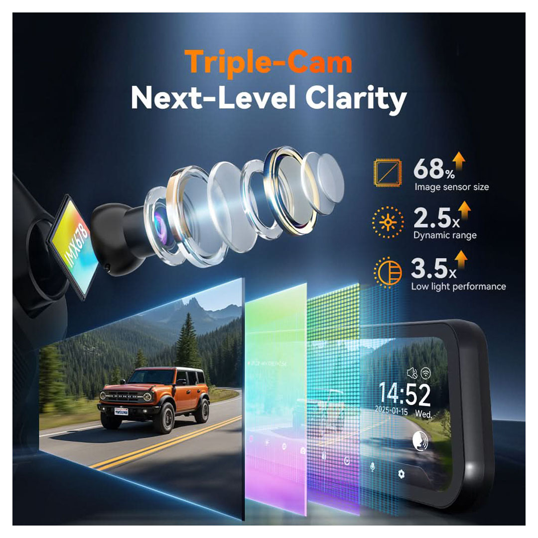 WOLFBOX G900 Tripro 3-Channel Mirror Dash Cam – 4K Front, 2.5K Rear, 1080P Interior, 5.8GHz WiFi Price in Jordan WOLFBOX G900 Tripro 3-Channel Mirror Dash Cam – 4K Front, 2.5K Rear, 1080P Interior, 5.8GHz WiFi - Buy Online in Jordan | OfficeJo