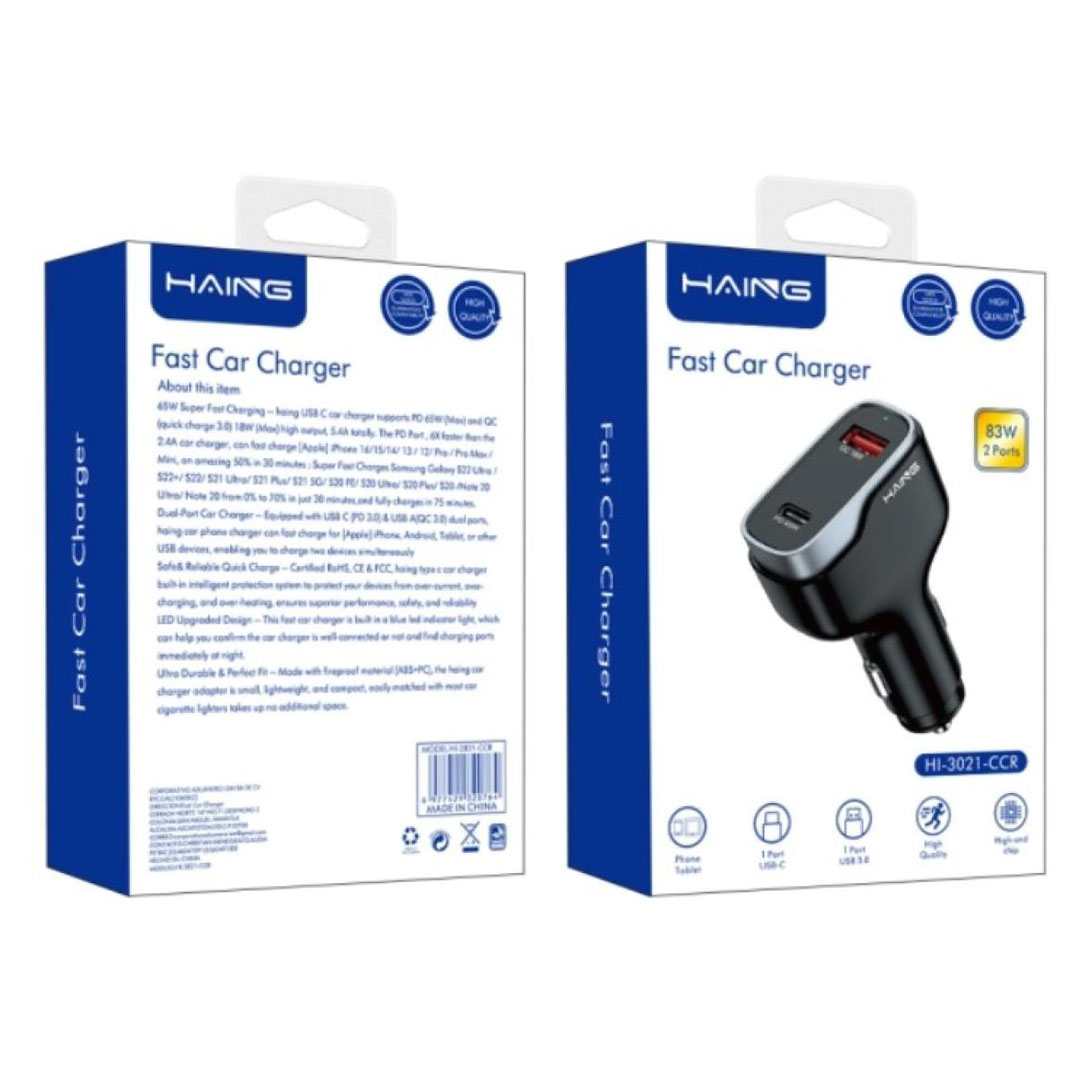 HAING Fast Car Charger – 83W, Dual-Port, PD 65W + QC 18W Price in Jordan HAING Fast Car Charger – 83W, Dual-Port, PD 65W + QC 18W - Buy Online in Jordan | OfficeJo