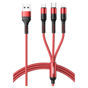 Remax 3-in-1 Charging Cable – 1.2m, 3.1A Total Output, Aluminum Alloy & TPE Braided - Buy Online in Jordan | OfficeJo