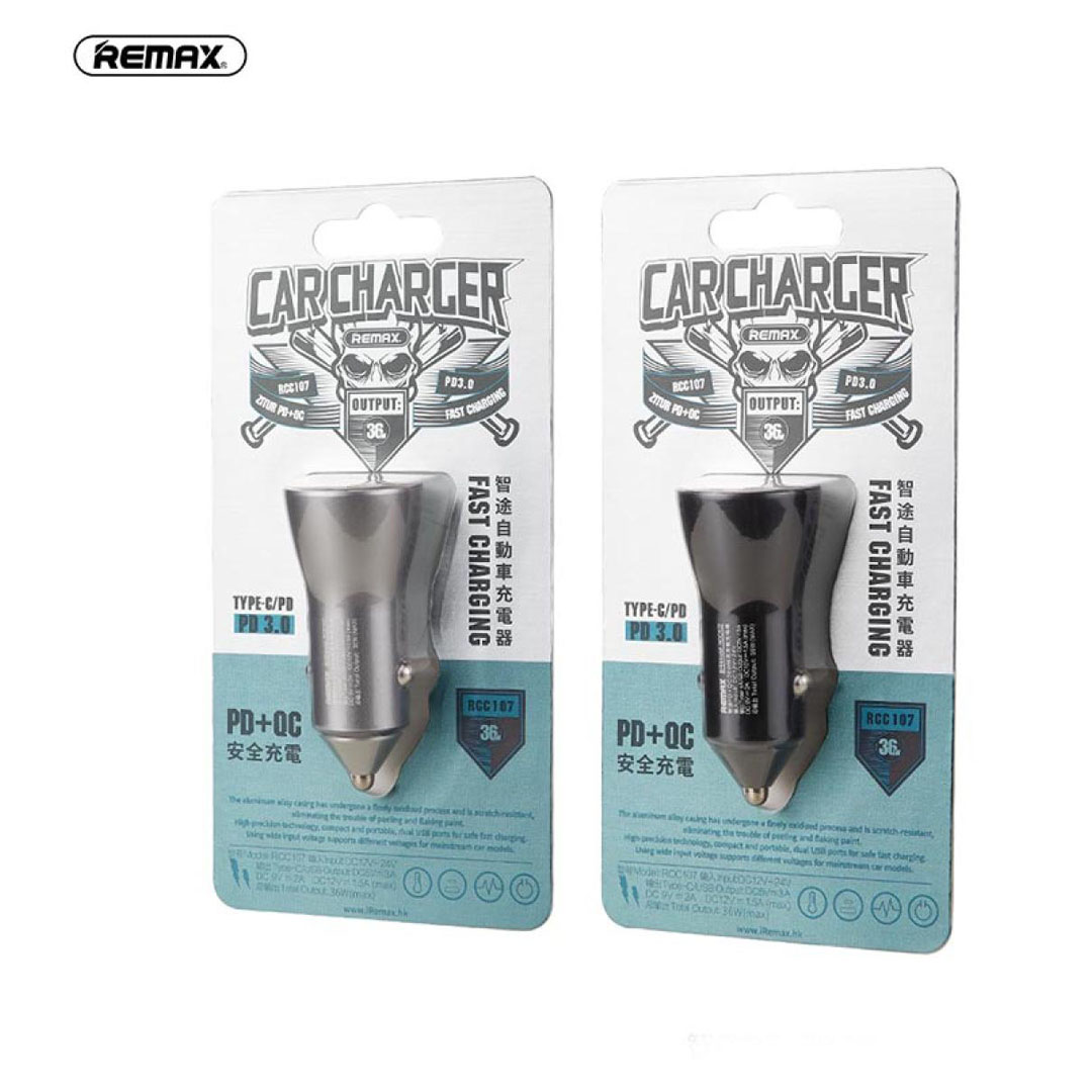 Remax RCC107 Car Charger – USB + Type-C PD, Aluminium Alloy, DC12V-24V Input Price in Jordan Remax RCC107 Car Charger – USB + Type-C PD, Aluminium Alloy, DC12V-24V Input - Buy Online in Jordan | OfficeJo